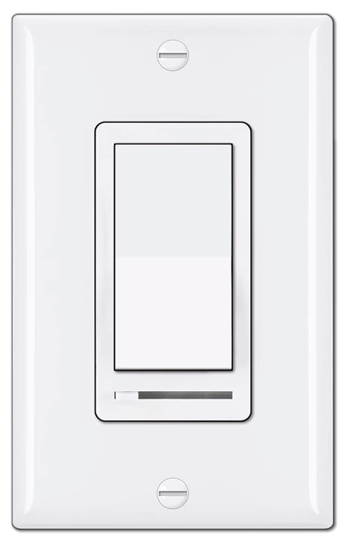 BESTTEN Dimmer Light Switch, Universal Lighting Control, Single Pole or 3 Way, Compatible with LED Dimmable Lamp, CFL, Incandescent, Halogen Bulb, Decorator Wallplate Included, UL Listed, White (Standard)