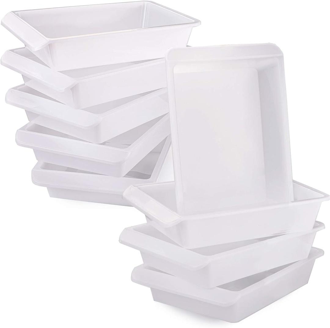 Yopay 9 Pack Plastic Art Tray for Classroom, White Craft Trays for Kids, Paper Organizer Bins, Activity Organizer Serving Tray for DIY Projects, Painting, Beads, Slime Sensory Toys