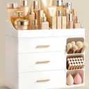 HBlife Makeup Organizer Countertop with Brush Holder,Large Bathroom Counter Organizer with Drawers,Skincare Organizers for Vanity,Plastic Dresser Organizer Storage Gift for Women Girl Mom,All White