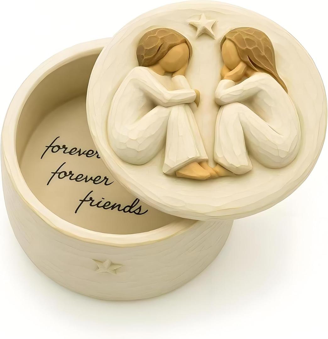 Forever Friends Resin Keepsake Box  Hand-Painted Friendship Gift Box with Two Angel Figures, 3 x 2H  Sentimental Gift for Women, Best Friends, Birthday, or Sympathy (Friendship)