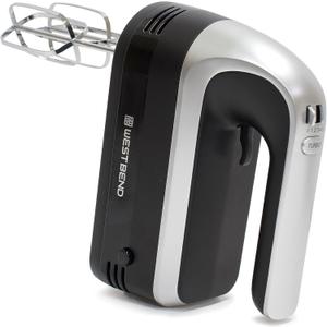 West Bend Hand Mixer Plus with Immersion Blender Attachment, 6 Speed Options with Ergonomic Handle and Snap-On Storage Case, 250-Watts, Black