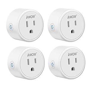 Smart Plug AWOW Mini Smart Socket WiFi Outlet 10A Compatible with Alexa, Google Home and IFTTT, No Hub Required, Remote Control Your Home Appliances from Anywhere, Only Supports 2.4GHz Network(4-Pack)