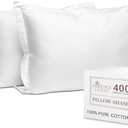 Pizuna Pure 100% Cotton Pillow Shams Queen Size Set of 2 White, Luxurious 400 Thread Count Long Staple Cotton Sateen with Envelope Closure (Combed White Cotton Pillow Shams Queen)