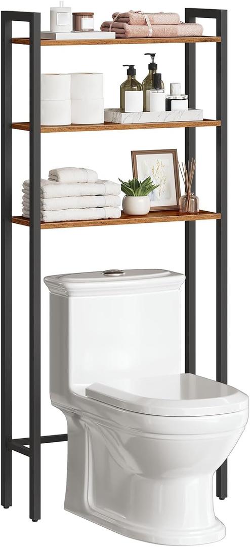 HOOBRO Over-The-Toilet Storage, 3-Tier Bathroom Organizer Over Toilet, Wooden Bathroom Shelves, Space Saver, Freestanding Storage Shelf, Easy to Assemble, Rustic Brown and Black BF41TS01