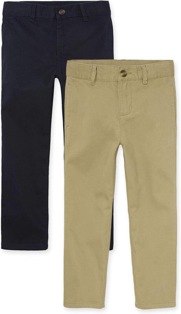 The Children's Place Stretch Straight Relaxed Chino Pants,multipacks (Flax 2-pack), Size 5