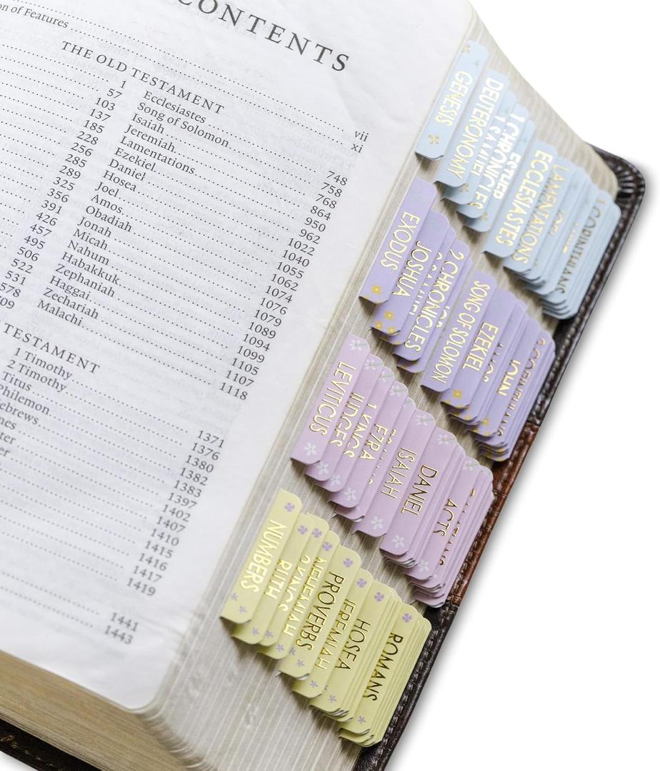 Premium Bible Tabs for Women, Men & Kids, Gold Foil Catholic Tabs (Bloom) | Laminated & Elegant Embossed Lettering, Lightweight & Easy to Read Bible Chapter Index Tabs, Double-Sided Labels, Ideal Gift