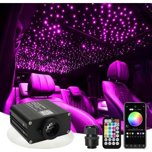AMKI Upgraded 16W Starlight Headliner Kit Twinkle+Sound Activated 600pcs 0.03in 9.8ft Cable Fiber Optic Light APP/Remote Control for Car Home Star Ceiling Decoration