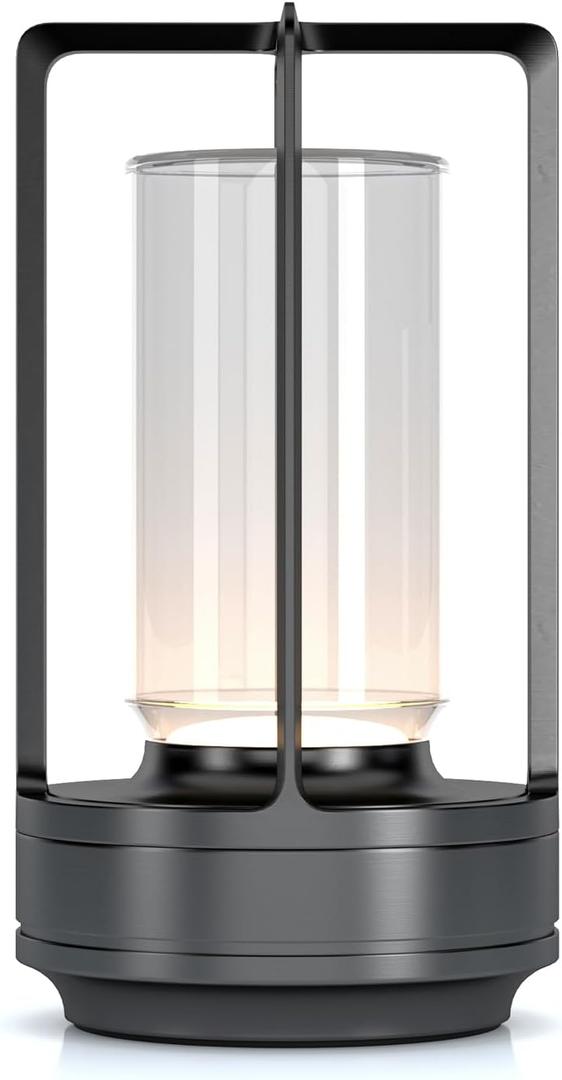 Portable Outdoor Table Lamp, Cordless Dimmable Touch Table Light, Rechargeable Battery Operated Small Lamp with 3 Colors and Brightness Control for Bedroom/Patio/Camping/Bar/Coffee Shop (Grey)