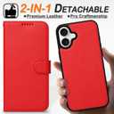 for iPhone 16 Wallet Case, Premium Detachable 2 in 1 Folio Flip Leather Wallet Case with 4 Card Holder, RFID Blocking, Microfiber Lining, Slim Lightweigh Durable, for Women/Girl (Ruby Red)