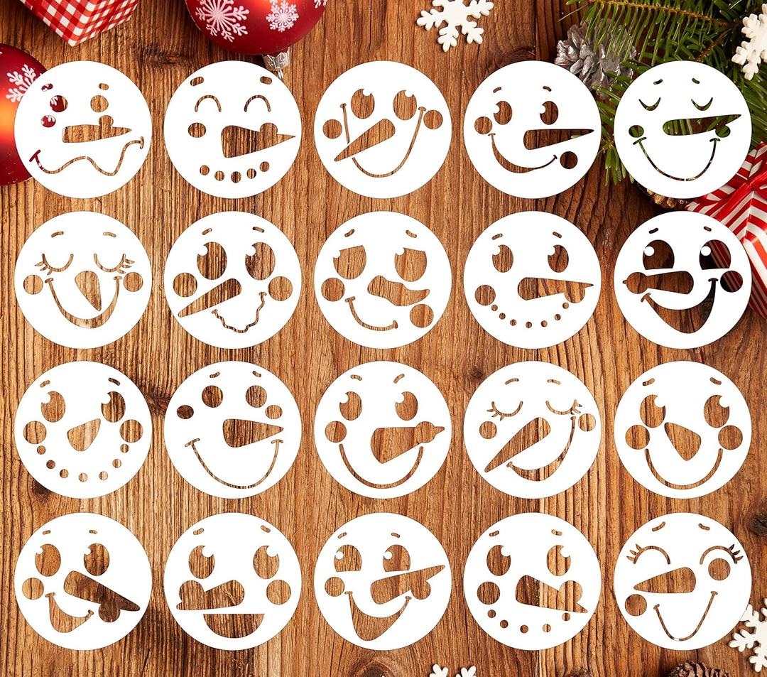 3 Snowman Face Stencils for Painting on Wood Slice, Christmas Stencils for Crafts Reusable Holiday Ornament Drawing Templates for Tiered Tray/Window/Shirts