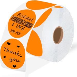 4 Inch Large Orange Circle Thermal Labels, Self-Adhesive Round Inventory Stickers, Multi-Purpose Round Roll Thermal Printing Stickers for Business and Domestic Use-300 Labels/Roll