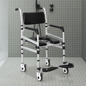 3-in-1 Rolling Shower Chair with Wheels, Commode & Wheelchair Function