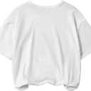 Girl's Bow Graphic Tees Crew Neck Short Sleeve Summer T Shirts Preppy Cute Clothes for Girls (White)