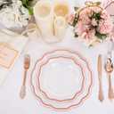 NOCCUR 150PCS Rose Gold Plastic Plates&Rose Gold Silverware-Include 30Dinner Plates, 30Salad plates, 90 Disposable Rose Gold Utensils- Ideal for Weddings/Party/Mother's Day