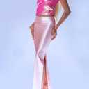 Molisry Women's Satin Silk Skirt Dressy High Waisted Side Slit Elegant A-Line Long Maxi Pencil Skirt Wedding (Pink, S)