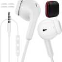 3.5mm Headphones Wired Earbuds with Microphone Noise Isolating Earphones HiFi Stereo Clear Call Volume Control Semi in-Ear Ear Buds for Samsung A25 A14 S10 A12 Moto G Power G Pure School Travel, White
