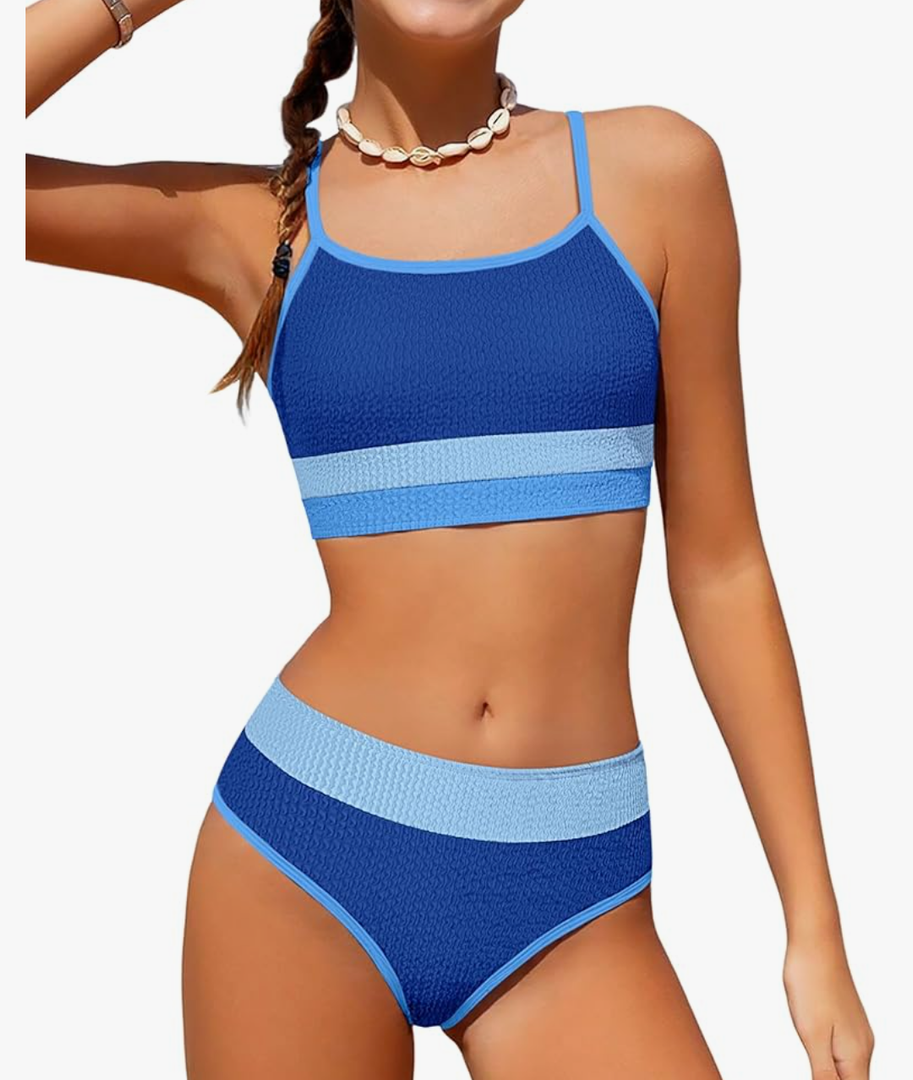 TALLWH Girls Swimsuit 2 Piece Casual Color-Block Adjustable Straps Bikini Sets Girls Bathing Suit Teen Bathing Suits Size 13-14Y