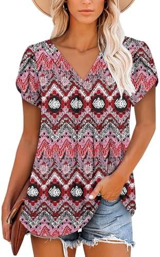 ONLYSHE Womens Summer Shirts and Blouses Casual Short Sleeve Tunic Tops V Neck Loose Fit 3XL