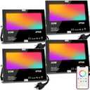 LED Flood Light Outdoor 30W, 300W Equivalent 3000LM Smart RGB Landscape Lighting with APP Control, DIY Scenes - Timing - Warm White 2700K - Color Changing Uplight, IP66, US Plug MELPO(4 Pack)