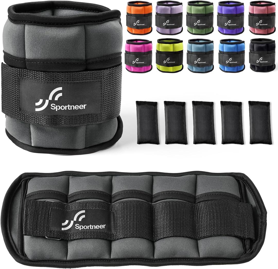 Sportneer Adjustable Ankle Weights Set - 1 Pair (2-10 lbs) Removable Sandbags for Women & Men, Comfortable Neoprene Leg Weights for Walking, Running, Pilates, Yoga, Home Workout & Physical Therapy, 5lbs X2
