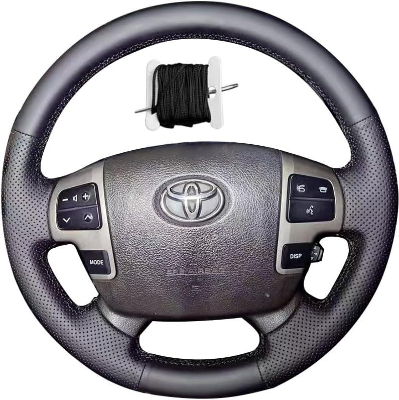 Hand Sewn Black Perforated Leather Interior Car Steering Wheel Cover, Anti Slip and Breathable Ultra-Fine Fiber Leather, for Toyota Land Cruiser 2008-2015/ Tundra 2007-2013 / for Sequoia 2008-2013