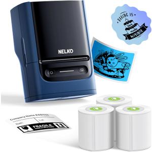 Nelko PM220 Bluetooth Label Maker Machine With Tape, 2 Inch Portable Thermal Printer for Small Business, Logo, Clothing, Sticker for Phones & PC, With 3 Labels, Deep Blue