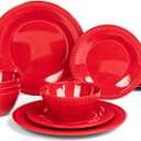 Red Melamine Dinnerware Sets of 12 Pcs, BPA Free Dishes Set, Plates and Bowls Sets for Indoor Outdoor Dining on the Beach, RV, Camping Use,Lightweight Unbreakable Dishwasher Safe