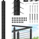 CKE T-Drilled Corner Post Cable Railing, Three Sides Adjustable Top 36" T-Drilled Cable Railing Corner Post (Post 35"x2"x2"), Black Finish Stainless Steel Corner Post with Cable Grommets, CP01