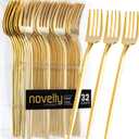 Novelty Modern Flatware, Cutlery, Disposable Plastic Salad forks Luxury Gold 32 Count