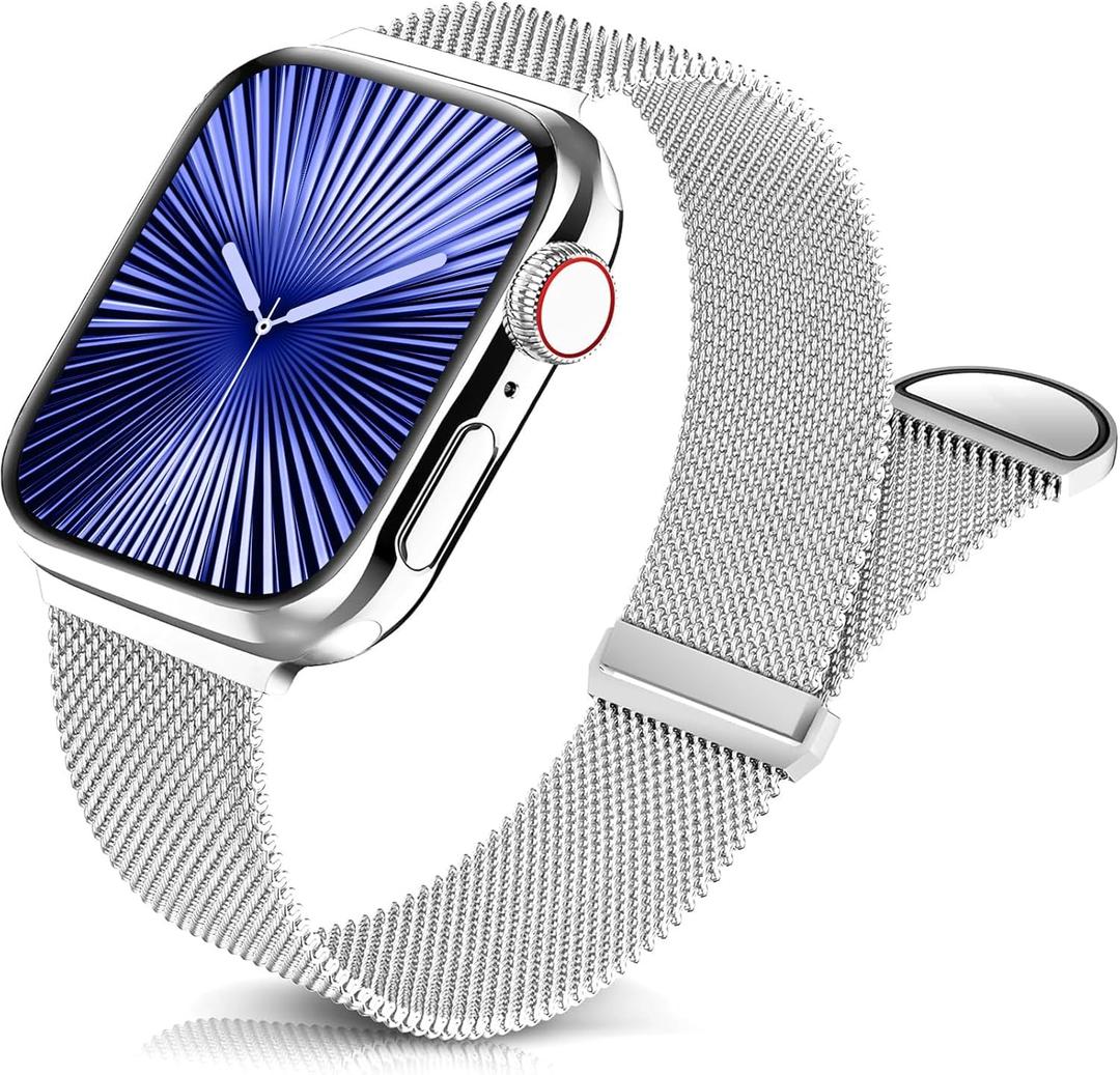 Sunnywoo Milanese Mesh Loop Compatible with Apple Watch Bands 42mm 44mm 45mm 46mm 49mm 38mm 40mm 41mm for Men Women, Stainless Steel Mesh strap for iWatch Series 10 9 8 7 6 SE 5 4 3 2 1 Ultra