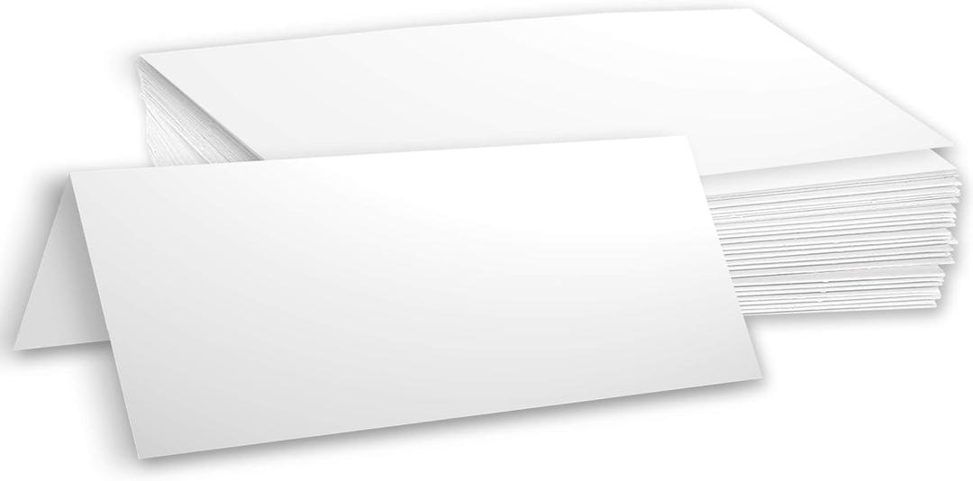 Hamilco White Cardstock Paper for Long Tent Place Cards 3.5" x 11", 80 lb Cover, Blank Folded Name & Table Cards, Events & Banquets, 100 Pack