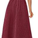 PRETTYGARDEN Women's 2026 Summer Spaghetti Strap Maxi Dresses Plaid Square Neck A Line Casual Beach Vacation Long Sundress (Red, L)