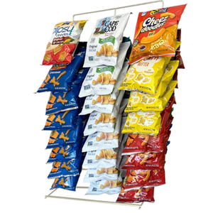 Clip Strip Snack Rack Countertop Display Stand, Metal, 3 Rows, 45 Clips, Off-White, holds Potato Chips Bags, Candy at Retail, Deli, Cafe, Convenience Stores, Product Merchandising Corp.,1 Pack