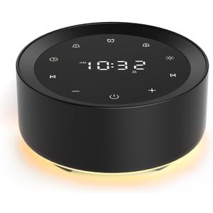 White Noise Machine with Alarm Clock & Night Light for Babies and Adults, 20 Soothing Sounds, Glare-Free Upward Display, Touch Control, Memory Function, 5 Sleep Timers, Black (Medium: 4.57 x 4.57 x 2.16 Inch)