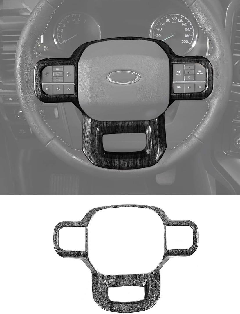 Savadicar Black Wood Grain Interior Accessories - Steering Wheel Trim Cover for Ford F150 (2021-present) - Premium Texture Interior Decor Upgrade Option, 1 PC
