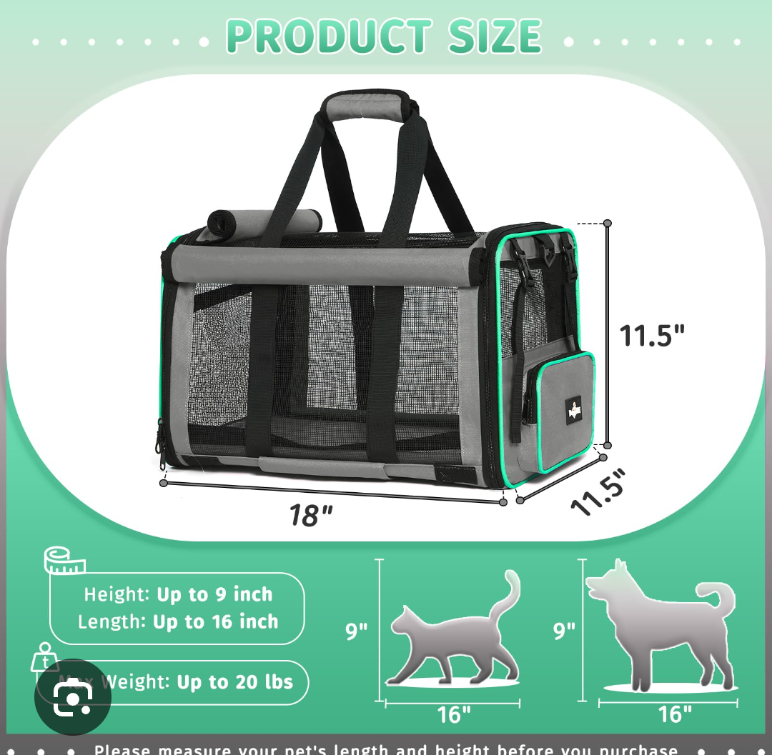 Paw Ballet Pet Carrier, Collapsible Airline Approved Dog Cat Carrier, Soft Top Load Cat Carrier Bag for Small Medium Cat & Dog Under 20 lbs, Cat Travel Carrier Bag with Safety Lock Zipper, Gray