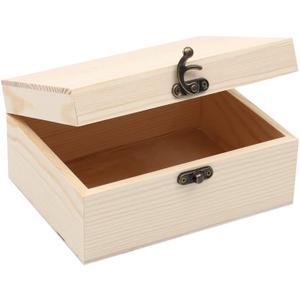 (1-Pack Unfinished Unpainted Wooden Box with Hinged Lid for Crafts DIY Storage Jewelry Plain Pine Box - Small 6.7"x5.1"x3.1"
