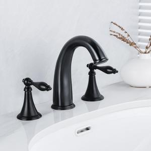 SaniteModar Matte Black Bathroom Sink Faucet,Brass Bathroom Faucet 3 Hole,Widespread Bathroom Faucet for Sink 3 Hole,2 Handles Design with Water Supply Lines