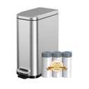 Bathroom Trash Can with Soft Close Lid, 15L/ 4 GallonRectangular Trash Can with Removable Wastebasket, Step Pedal, Slim Wastebasket for Bedroom, Home Office,Silver
