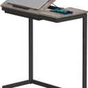 TUTOTAK C Shaped End Table, Large Side Table Tiltable Desk with Storage Bag, TV Tray Under Couch Table for Livingroom, Bedroom, Greige TB01BG089