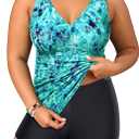 Yonique Womens Plus Size Swimsuits with Shorts Tummy Control Tankini Two Piece Bathing Suits Athletic Swimwear Blue Green Paisley, 18Plus