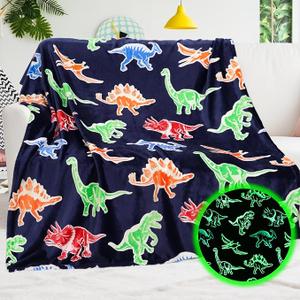 BORORO Dinosaur Twin Blanket for Boys Girls  Soft Dino Glow in The Dark Blankets  Kids Dinosaur Toys Gifts for Boy Girl 60x80 Inch