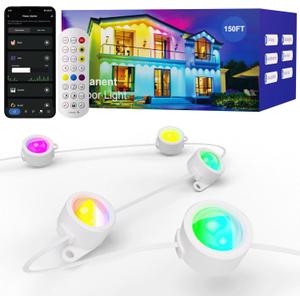 HUTAKUZE Permanent Outdoor Lights, 150FT with 90 RGB LEDs for Outdoor Decor, IP67 Waterproof, 48 Scene Modes Christmas House Lights,APP & Remote Control, Music Sync