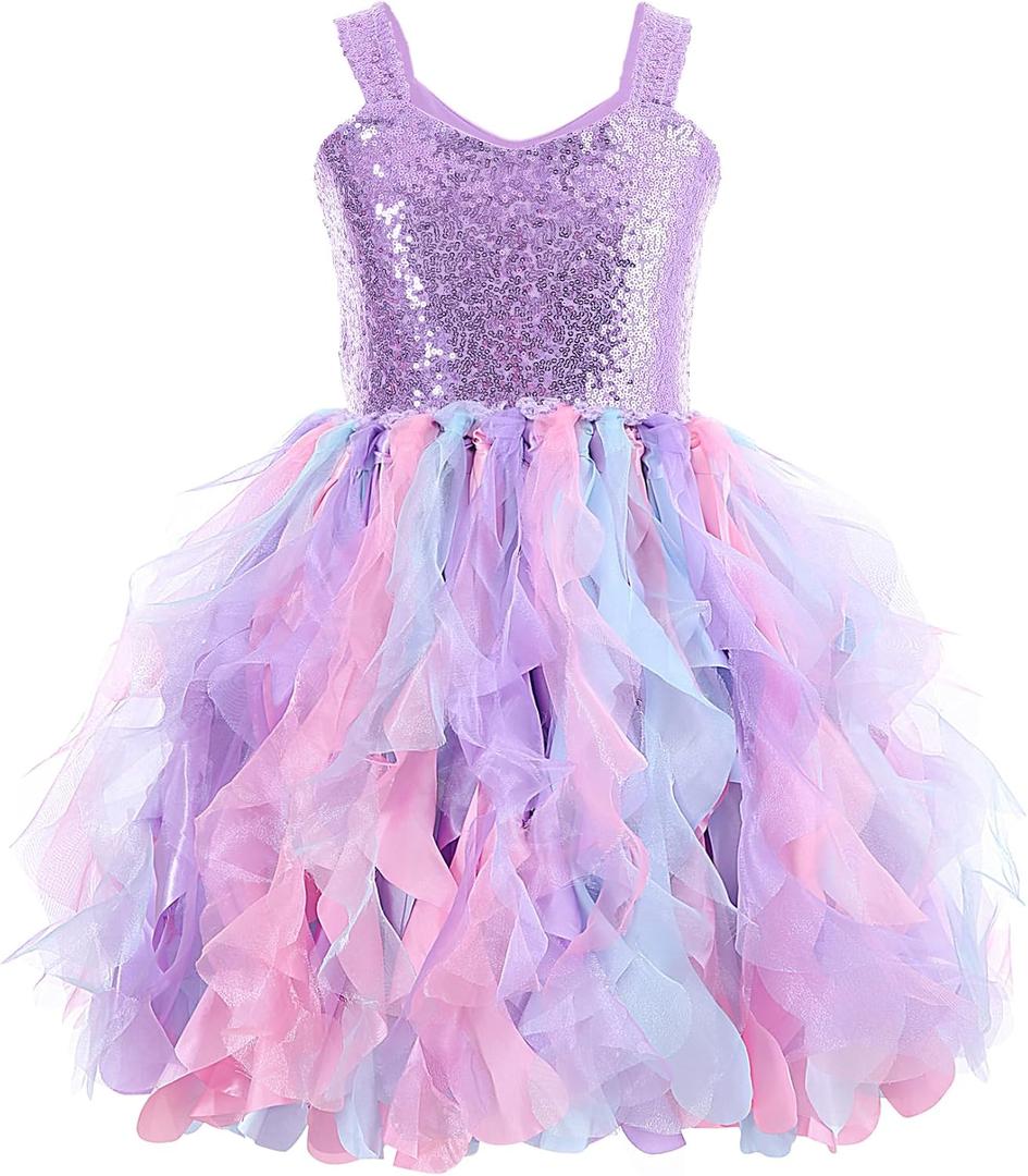 Purple Tutu Dress for Girls Mermaid Princess Birthday Party Dresses Sparkly Sequin Tulle Fairy Dress for Toddler Girls Kids Prom Sneaker Ball Gown Dance Graduation Dance Christmas Outfit 6T