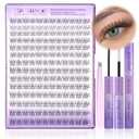 Pawotence Lash Extension Kit Wispy Lash Clusters Kit 9-12mm Natural Individual Lashes Kit 168pcs Cluster Eyelash Extension Kit with Lash Bond and Seal, Lash Applicator for Self Use