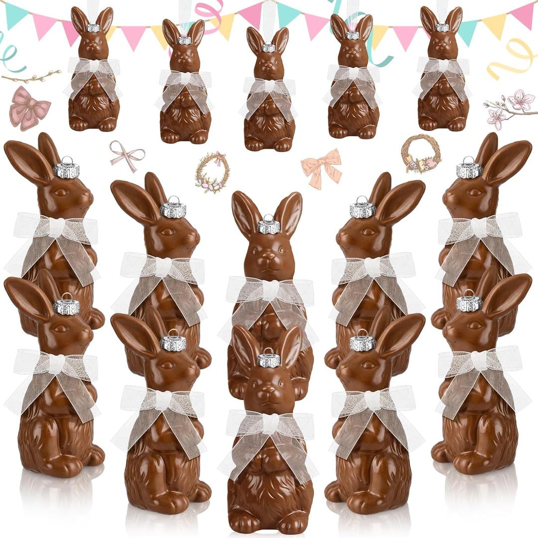 15 Pcs Easter Tree Ornaments 3.9 Inch 3D Chocolate Bunny Easter Tree Decorations Brown Plastic Rabbit Hanging Ornament Spring Rabbit Ball Decorations for Home Basket Filler Party Favors Gifts