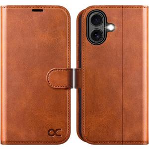 OCASE Compatible with iPhone 16 Wallet Case, PU Leather Flip Folio Case with Card Holders RFID Blocking Kickstand [Shockproof TPU Inner Shell] Phone Cover 6.1 Inch 2024, Brown
