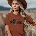 Retro Rodeo Shirt Women Cowgirl Bleached T Shirt Western Cowboy Rodeo Outfit Country Music Tee Short Sleeve Top (Brown, XL)
