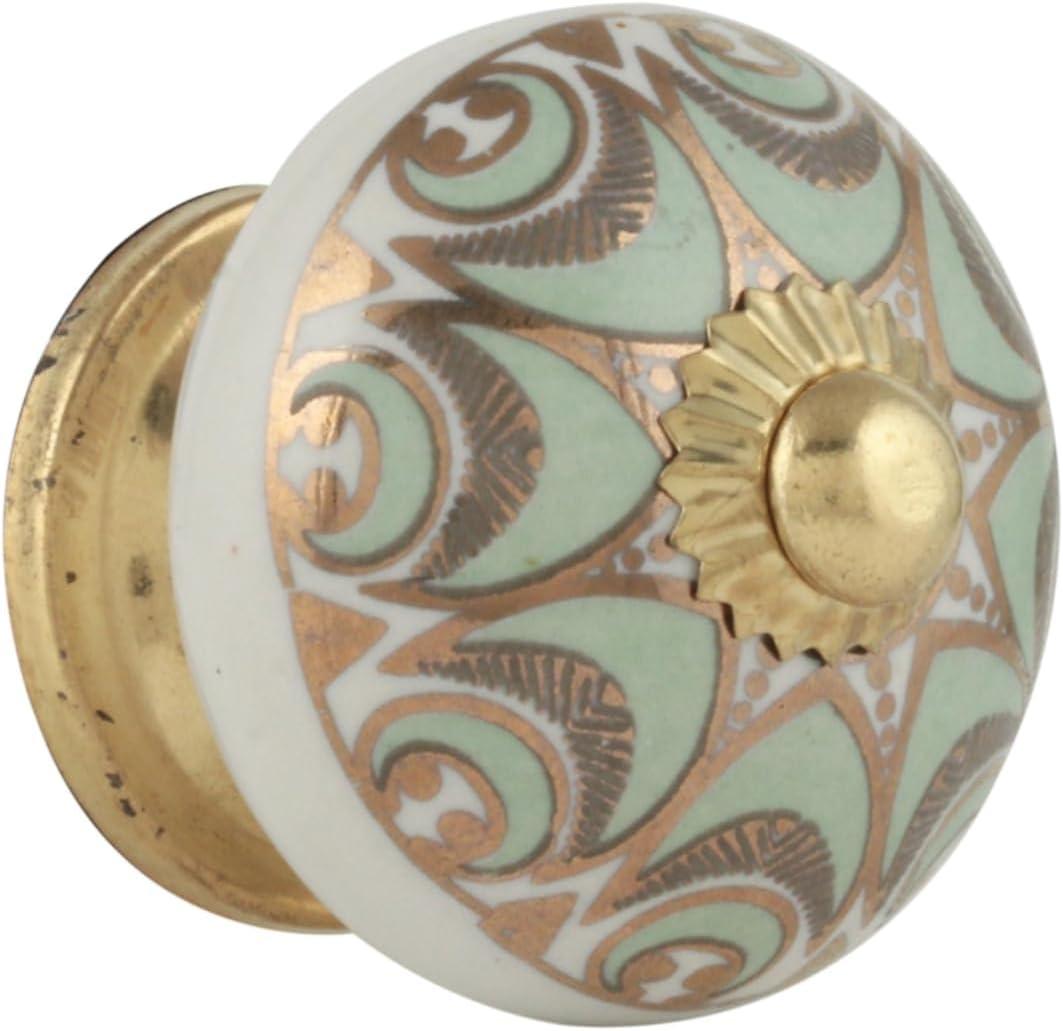 Dresser Knobs for Cabinets and Drawers - Handmade Ceramic Kitchen Cupboard Wardrobe Pull Handle Countryside Boho Decor Furniture Hardware - Green Gold - Pack of 8