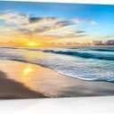 Beach Ocean Waves Canvas Print Wall Art - Sand Sea Sunrise Seaside Coastal Hawaiian Scene - Wall Decor Modern Artwork Paintings Pictures for Living Room Stretched and Framed Ready to Hang - 24" x 36"